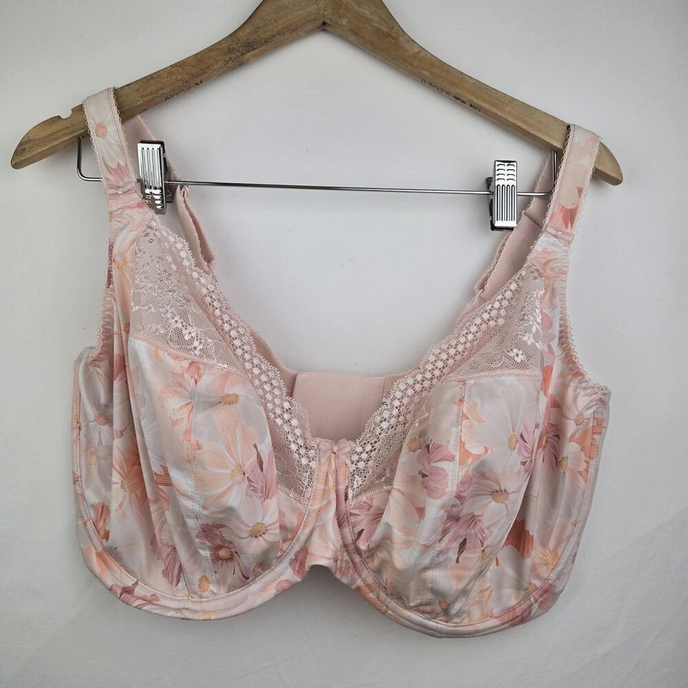 Elomi Lucie Floral Underwire Plunge Bra Pink Size 38L